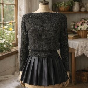 Vintage 1980s Prunelle Wool, Angora, Black & Gold Metallic Pullover Sweater